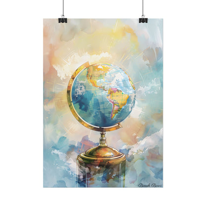 Vintage-Style Globe: World Map with Iconic Features - Poster