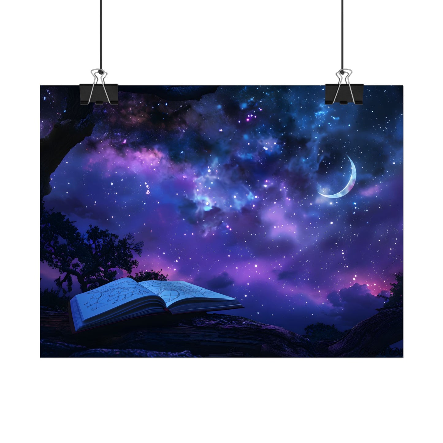 Mystical Night Sky: Stars and Crescent Moon - Poster