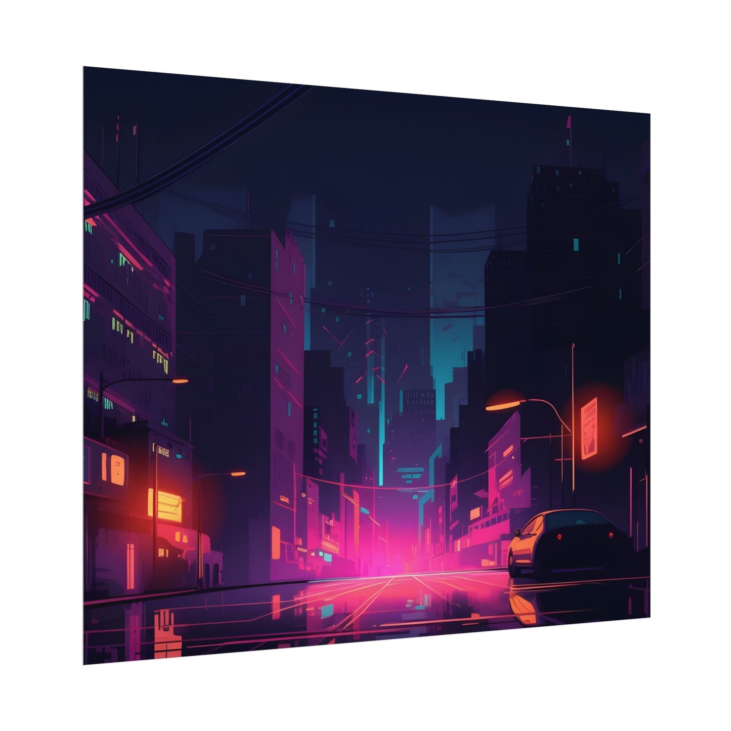 Cyberpunk Night: Moody Cityscape with Unique Architecture - Poster