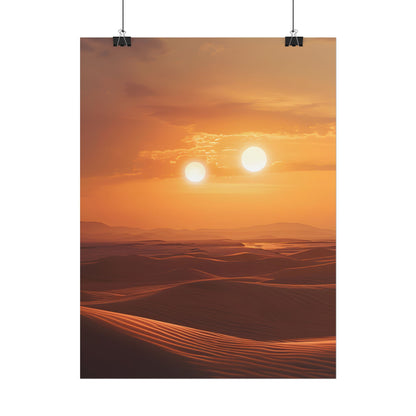 Serene Binary Sunset Artwork: A Peaceful Landscape - Poster