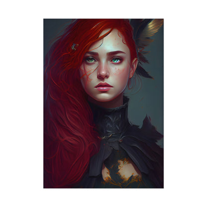 Vibrant Female Portrait: Red Hair Beauty in Neutral Dress - Poster