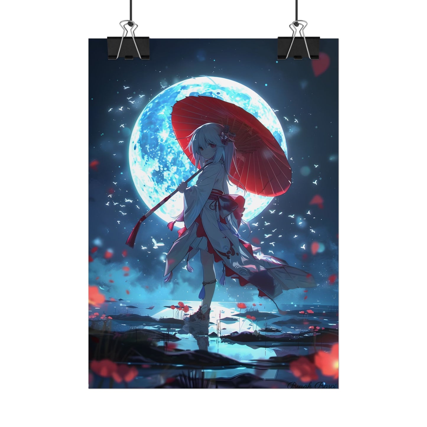 Cute Anime Girl with Umbrella: Rainy Day Art - Poster
