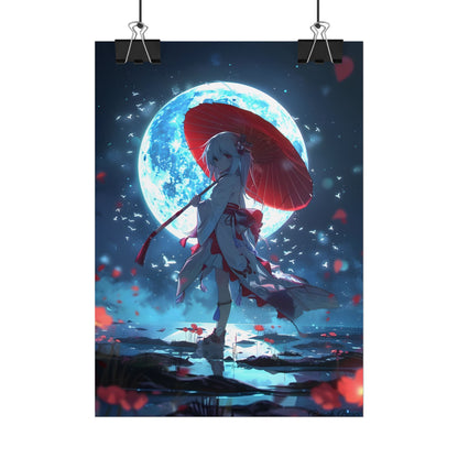 Cute Anime Girl with Umbrella: Rainy Day Art - Poster