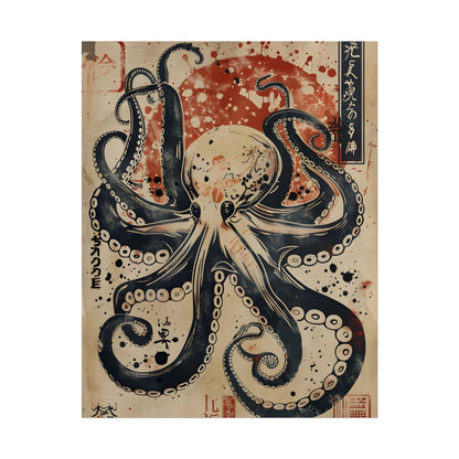 Stylized Octopus: Vibrant Japanese Ukiyo-E Artwork - Poster