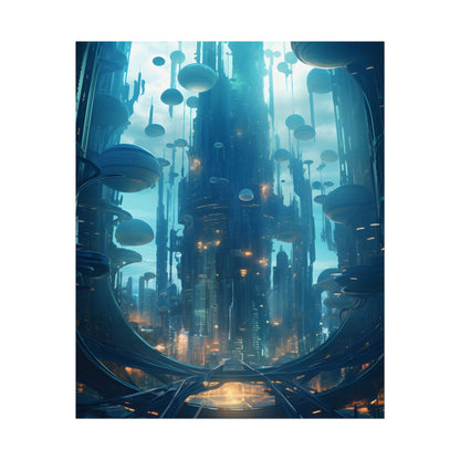 Underwater City of the Future: Modern Metropolis Digital Art - Poster