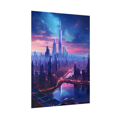 Cyberpunk Dystopia: Futuristic Cityscape Digital Art - Poster