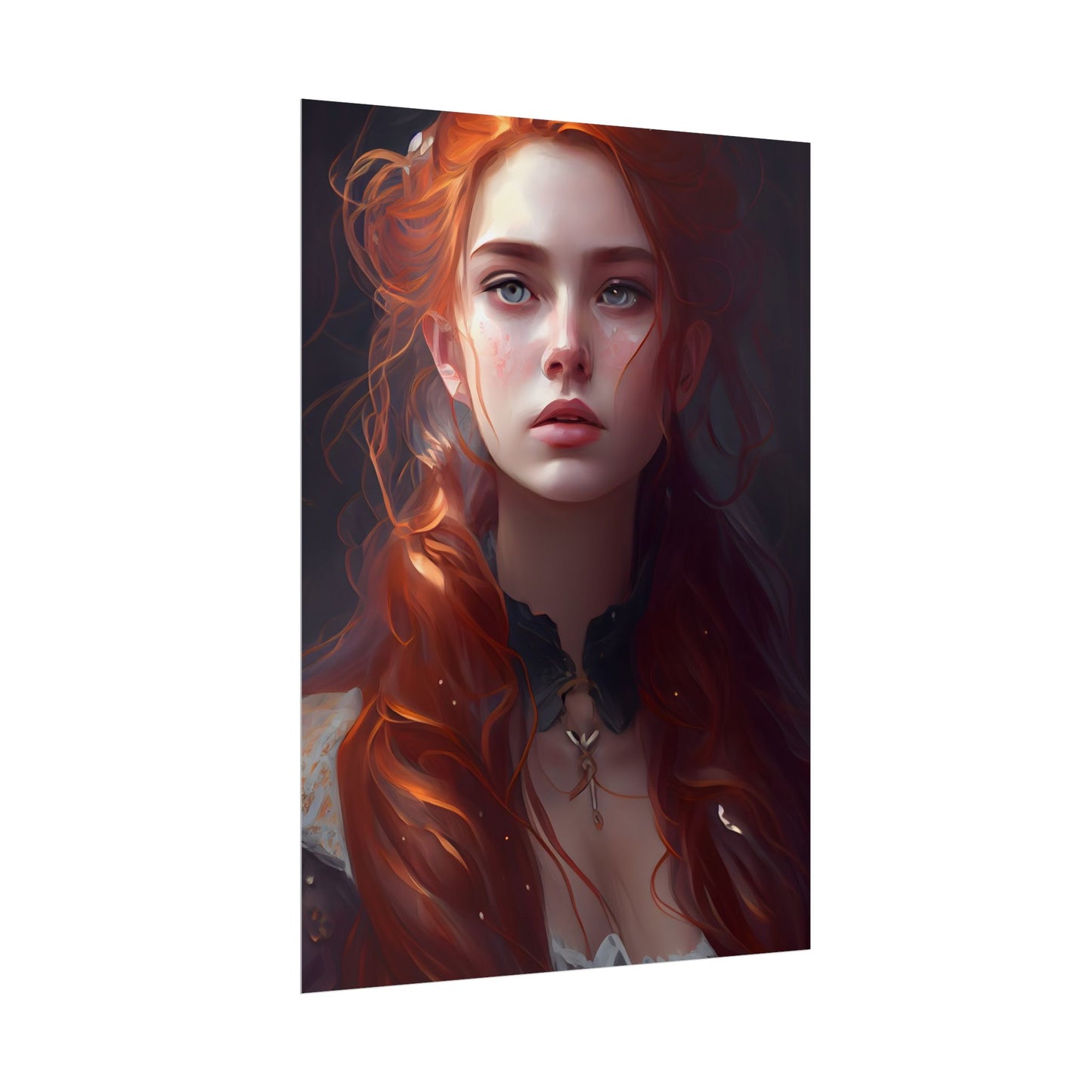 Elegant Redhead Portrait: Female Artwork in Dress - Poster