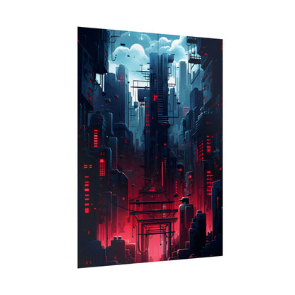Cyberpunk Melancholy: A Nightly Cityscape Digital Art - Poster
