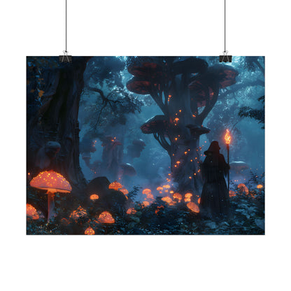 Mystical Forest Encounter: Vibrant Witch Artwork - Poster