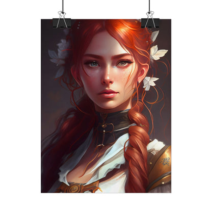 Elegant Redhead Portrait: Dark Background Artwork - Poster