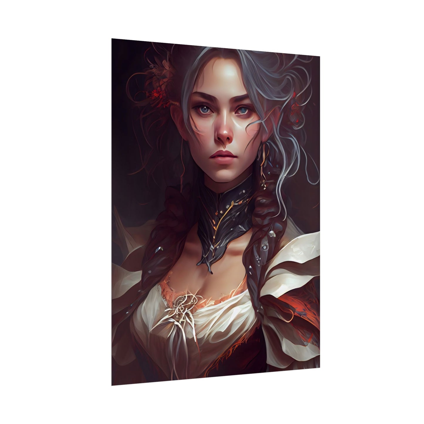 Glamorous Mid-20s Female Portrait: Black Hair Artwork - Poster