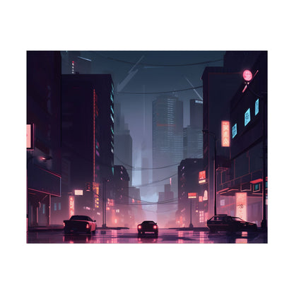 Cyberpunk Night: Melancholic Cityscape - Poster