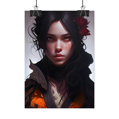Black Hair Female Portrait: Elegant Dress Artwork - Poster
