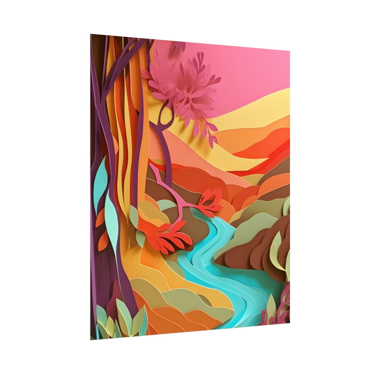 Vibrant Paper Quilled Canyon: Eye-Catching Landscape Art - Poster