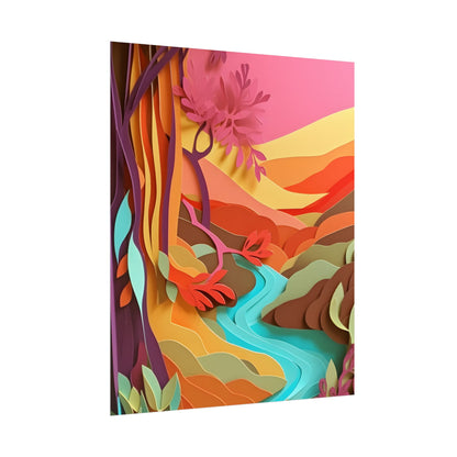 Vibrant Paper Quilled Canyon: Eye-Catching Landscape Art - Poster