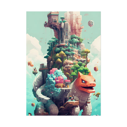 Pixelated Cyber-Pets: Digital Artwork of Illuminated Creatures - Poster