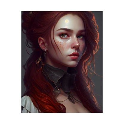 Formal Redhead Portrait: Nature-Themed Artwork in Green and Blue - Poster