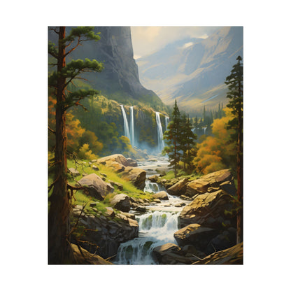 Breathtaking Waterfall: Impressionist Oil Painting - Poster