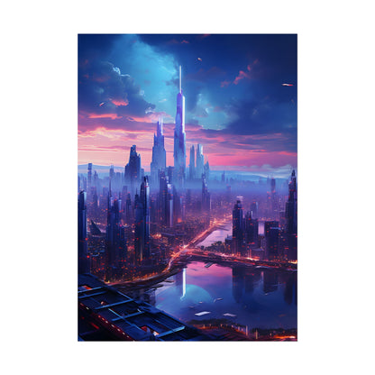 Cyberpunk Dystopia: Futuristic Cityscape Digital Art - Poster