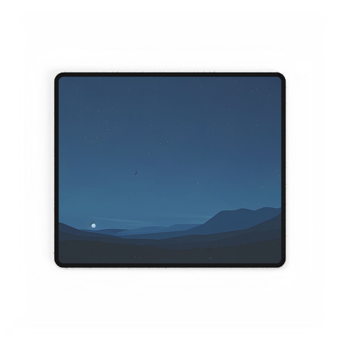 Minimalist Night Sky: Stars and Crescent Moon Art - Desk Mat