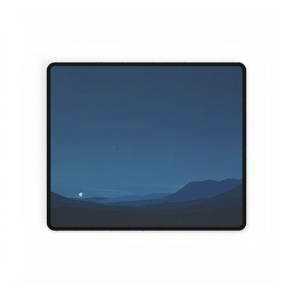 Minimalist Night Sky: Stars and Crescent Moon Art - Desk Mat