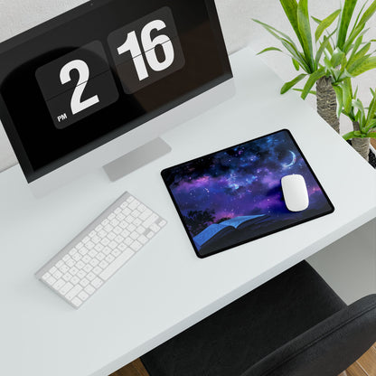 Mystical Night Sky: Stars and Crescent Moon - Desk Mat