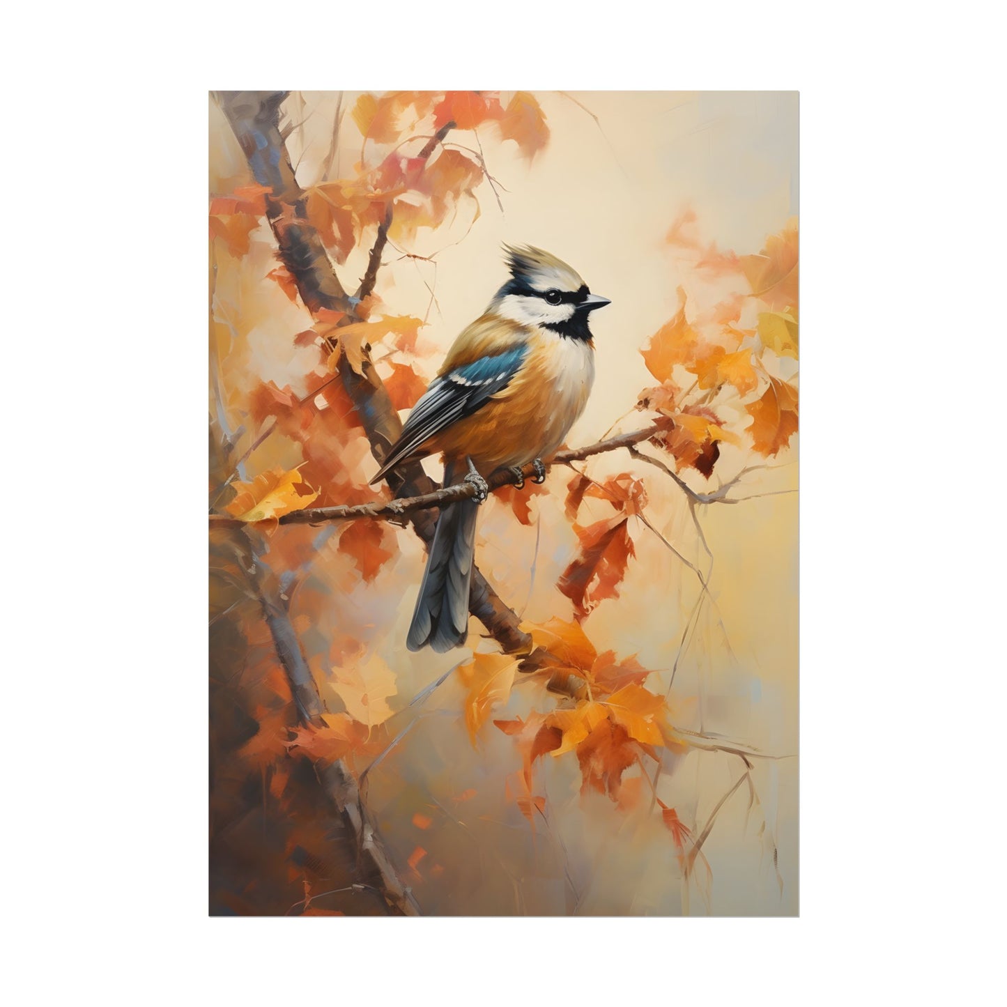 Vibrant Oak Branch: Colorful Leaves Oil Painting - Poster
