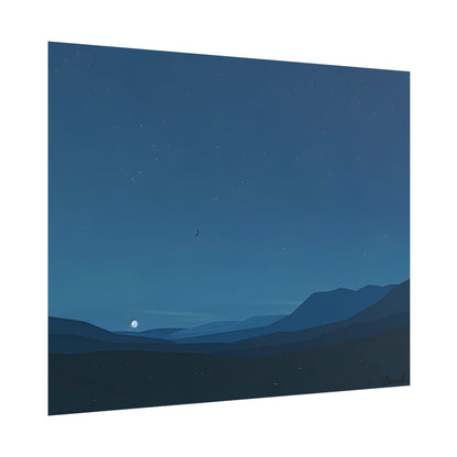 Minimalist Night Sky: Stars and Crescent Moon Art - Poster