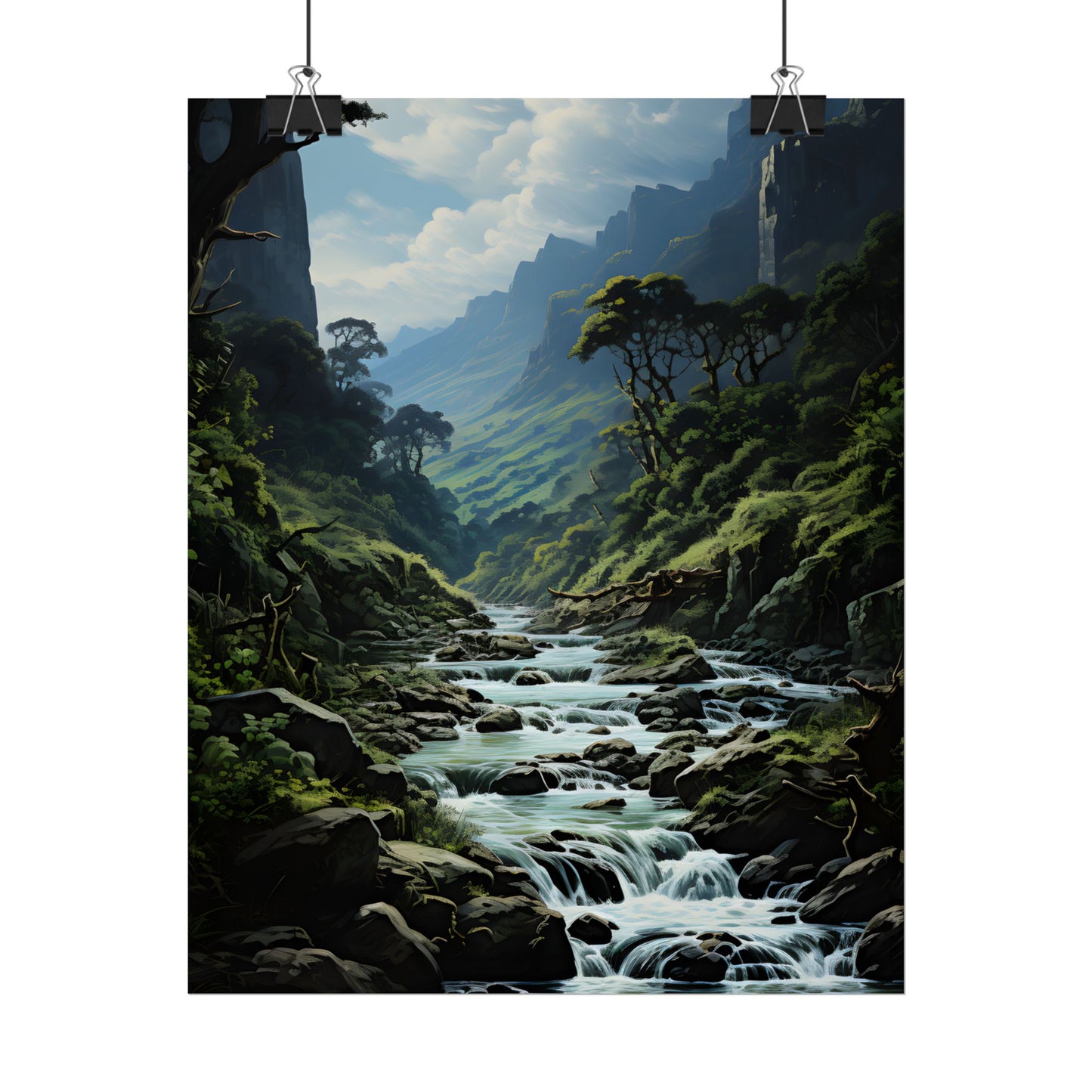 Breathtaking Blue Waterfall: Oil Painting Masterpiece - Poster