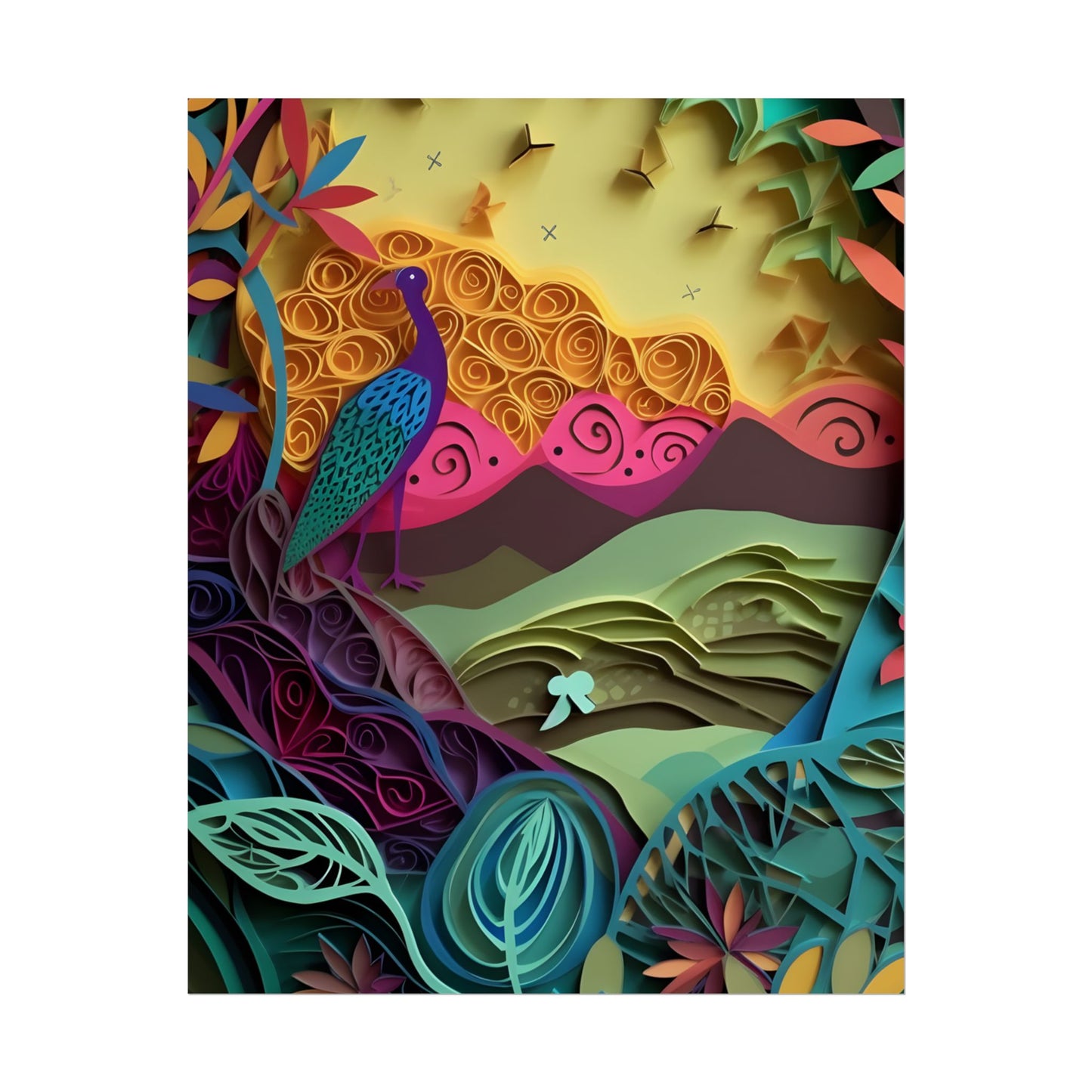 Vibrant Indian Quilling Art: Traditional Landscape Decoration - Poster