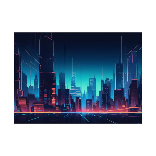 Melancholic Night Cyberpunk Cityscape: Neon Dreams Digital Art - Poster
