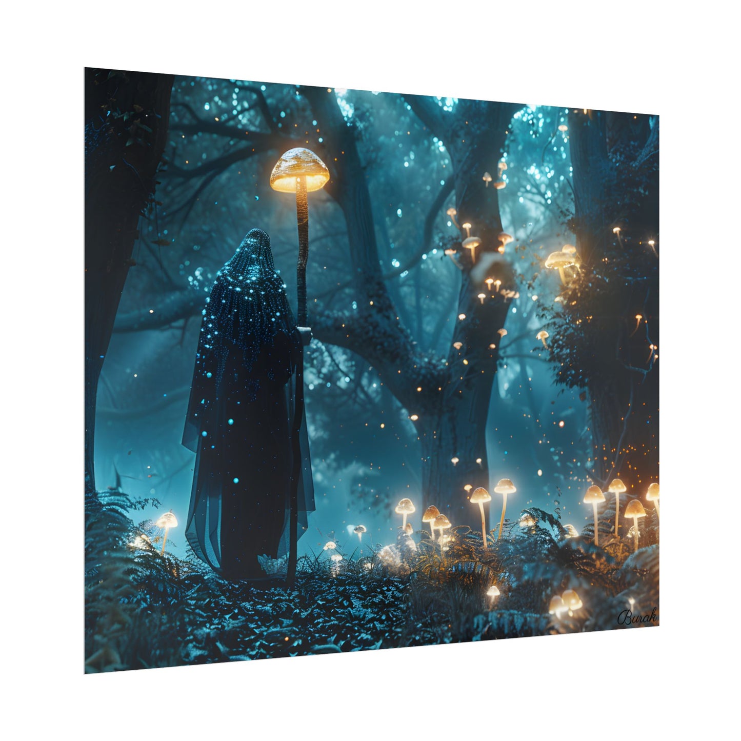 Whispers of Ancient Magic in a Moonlit Mystical Forest - Poster