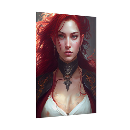 Red Hair Beauty: Elegant Woman in Black - Poster
