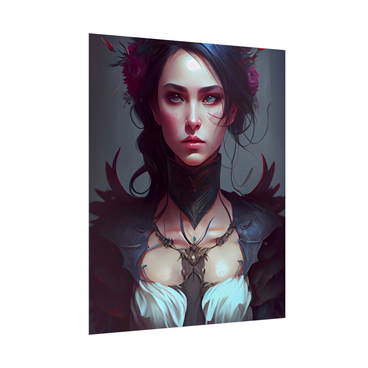 Enchanting Female Portrait: Elegant Black Dress Artwork - Poster