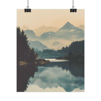Serene Mountain Lake Aerial: Birds Eye View Artwork - Poster