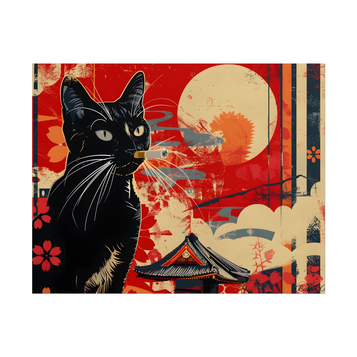 Whimsical Cat: Unconventional Smoking Scene - Poster
