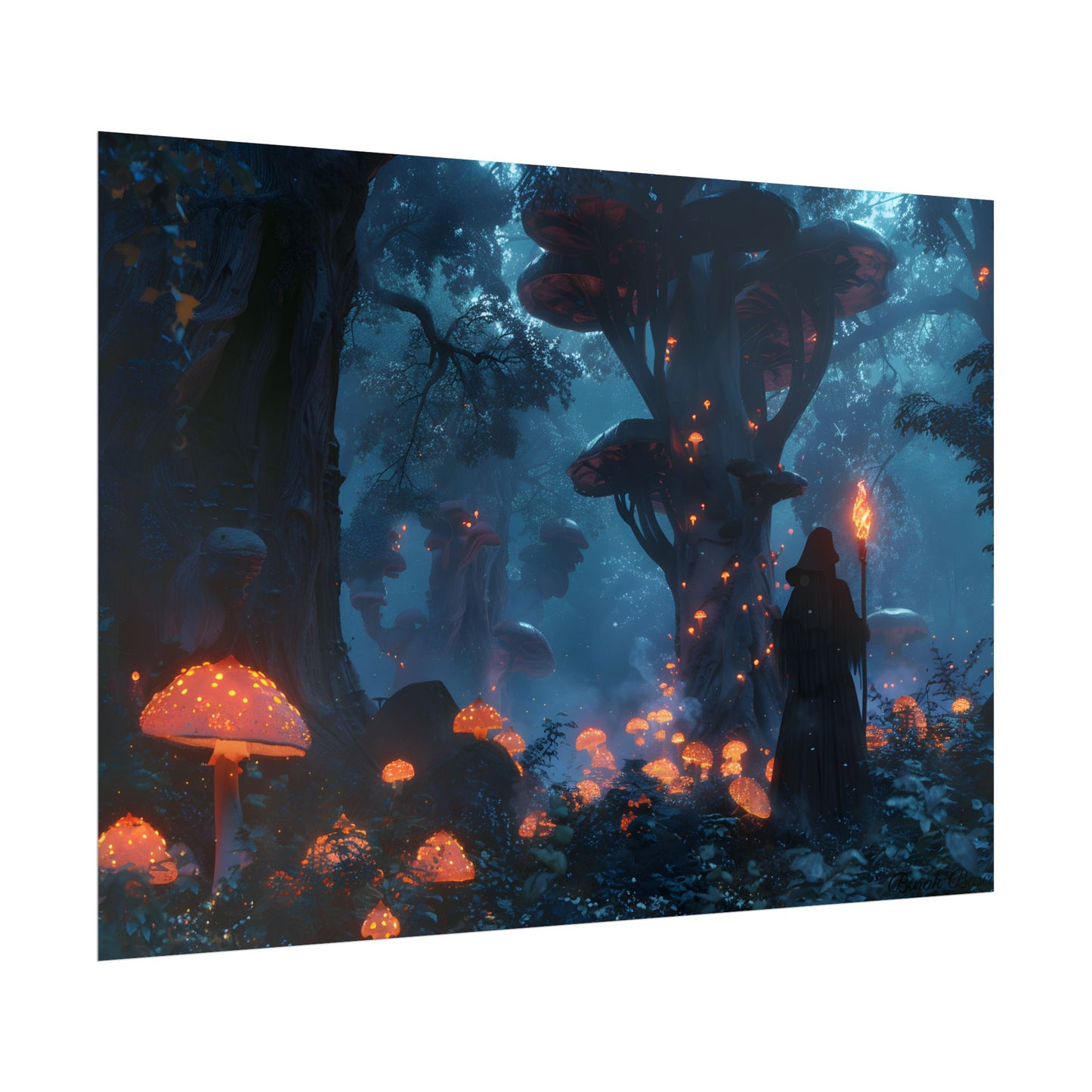 Mystical Forest Encounter: Vibrant Witch Artwork - Poster