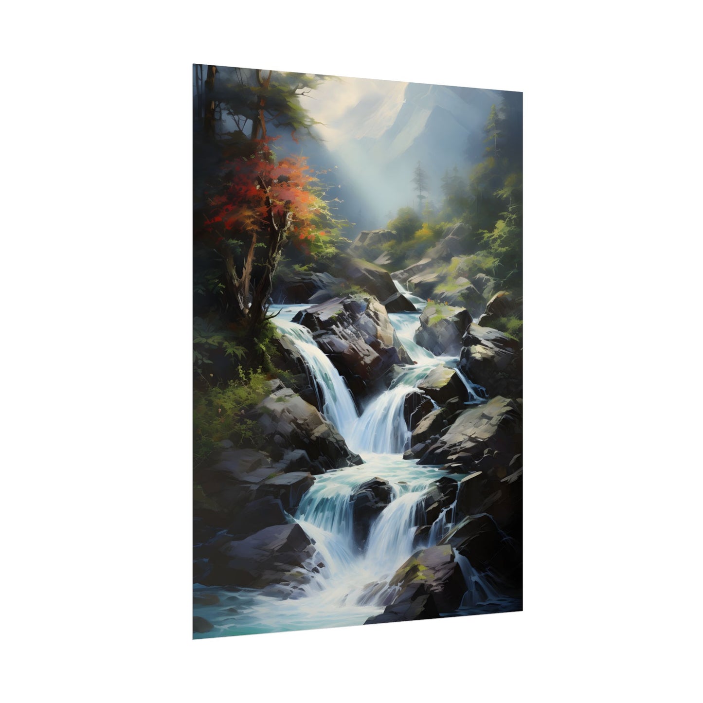 Breathtaking Waterfall: Oil Painting Masterpiece - Poster