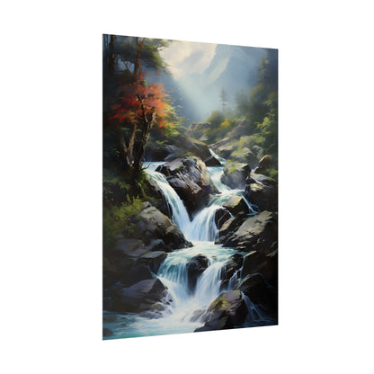 Breathtaking Waterfall: Oil Painting Masterpiece - Poster