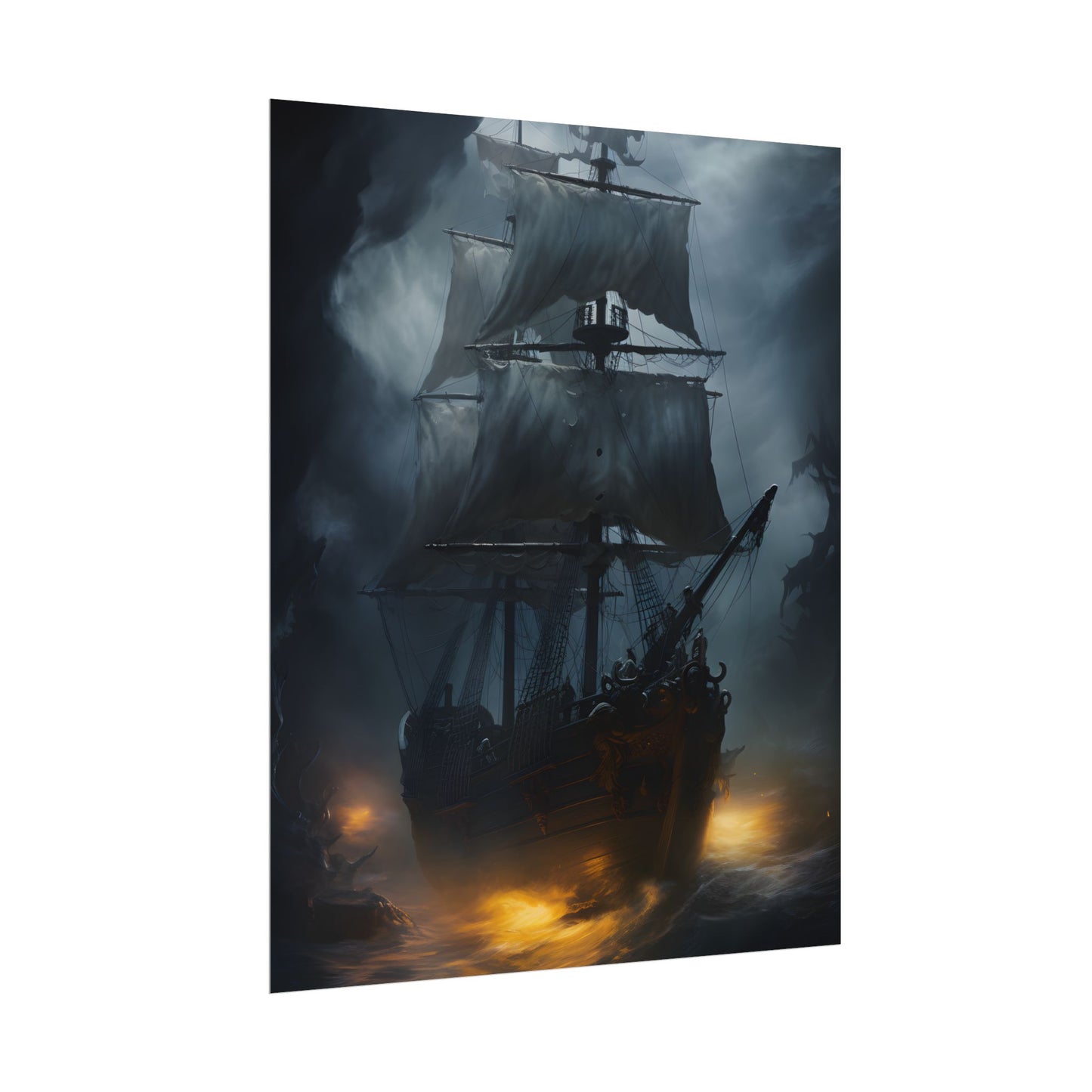 Ghostly Pirate Ship: Sailing Through the Ocean's Edge - Poster