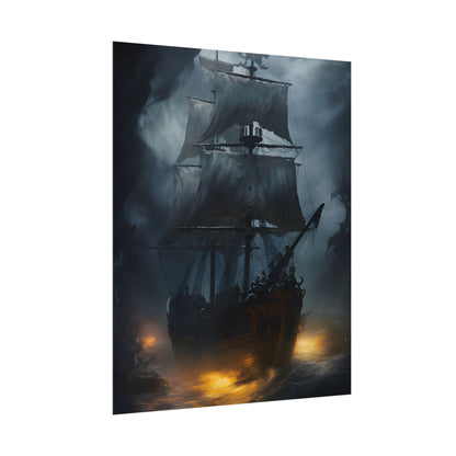 Ghostly Pirate Ship: Sailing Through the Ocean's Edge - Poster