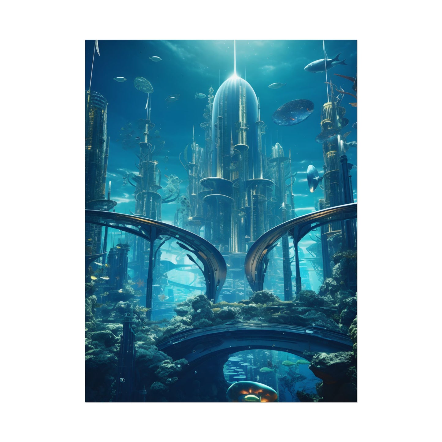 Underwater City of the Future: Sleek Modern Architecture - Poster