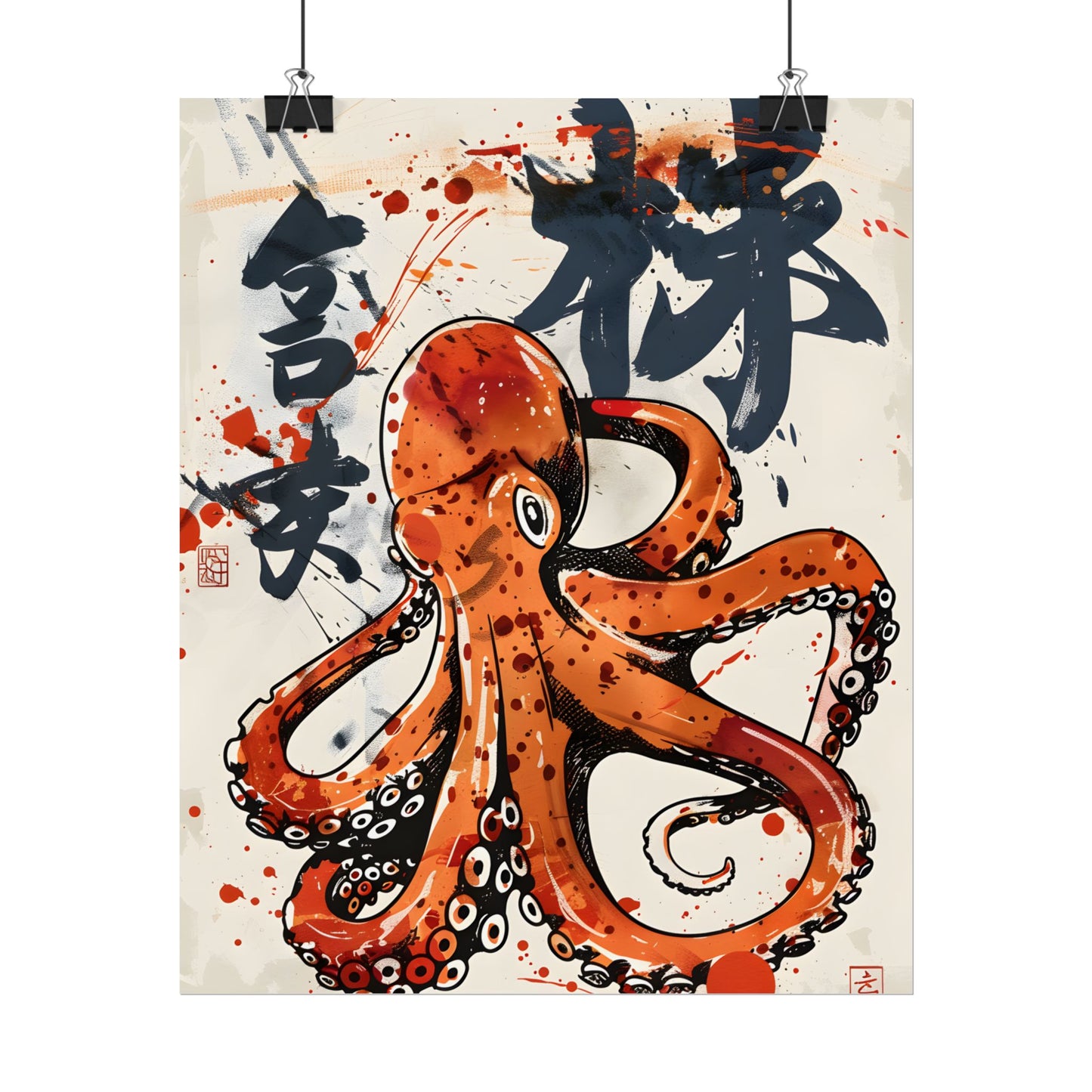 Traditional Japanese Octopus Art: Ukiyo-e Style Mural - Poster