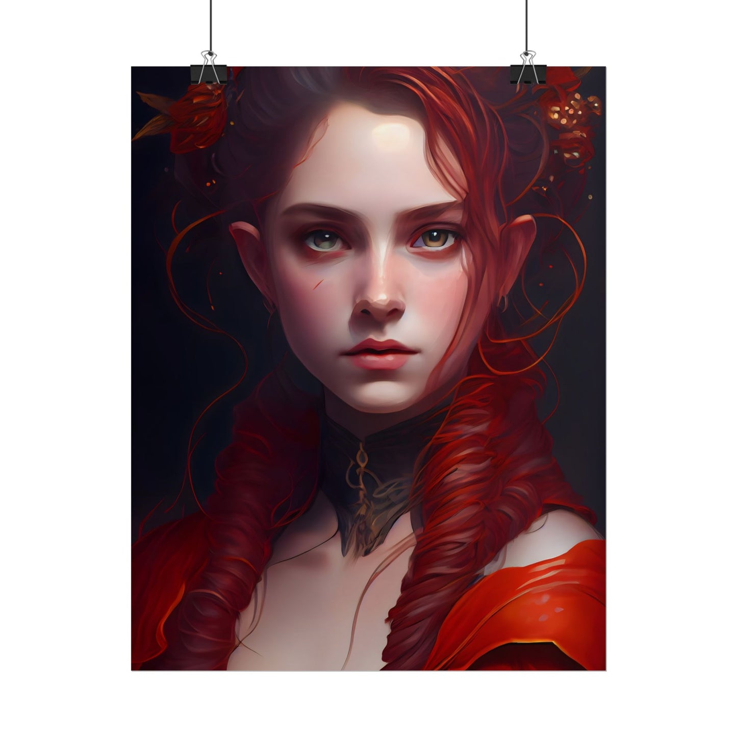 Redhead Portrait: Vibrant Dress Artwork - Poster