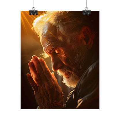 Serenity in Prayer: Elderly Man's Quiet Moment - Poster
