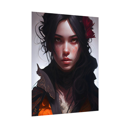 Black Hair Female Portrait: Elegant Dress Artwork - Poster