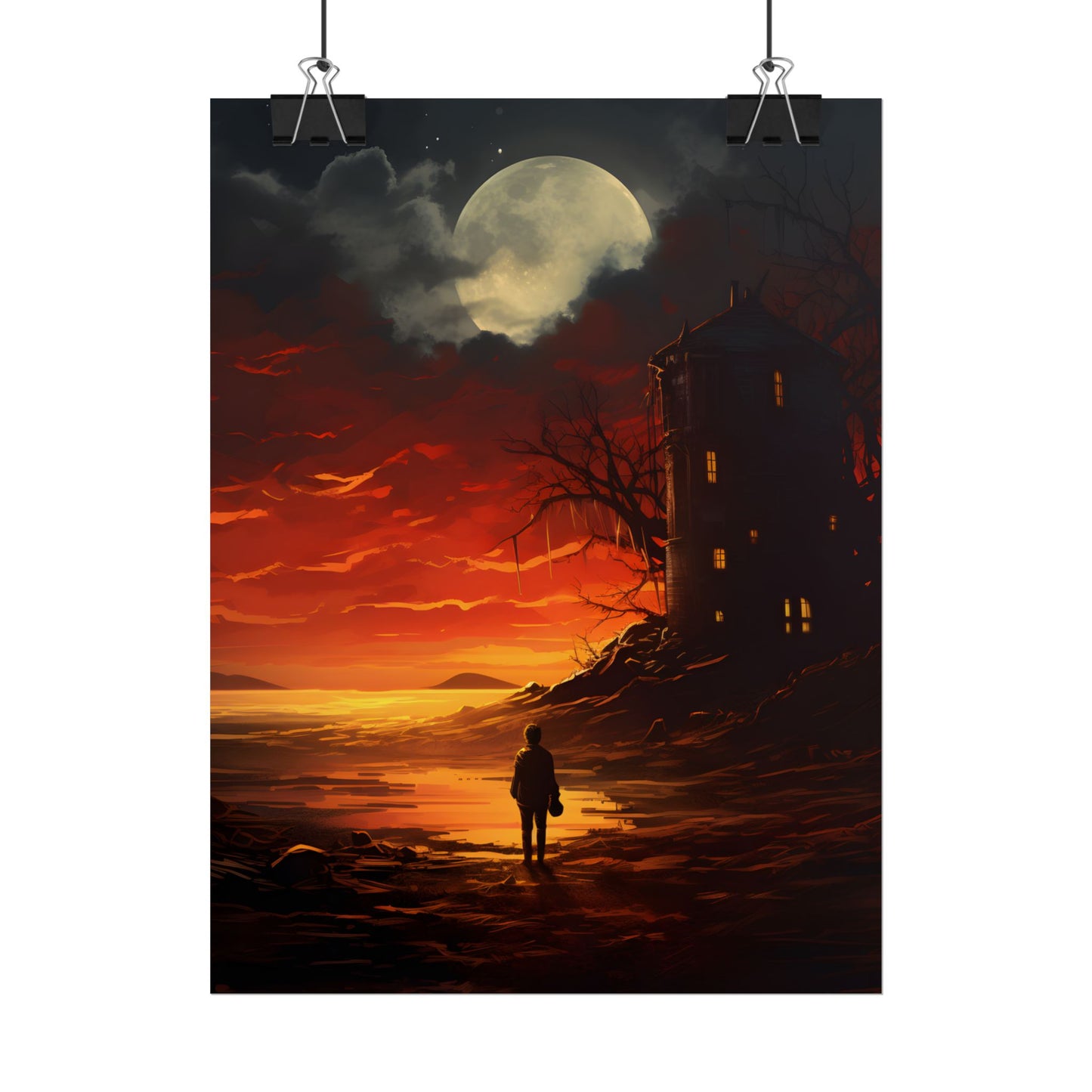 Black and White Portrait: Mysterious Figure Seated - Poster