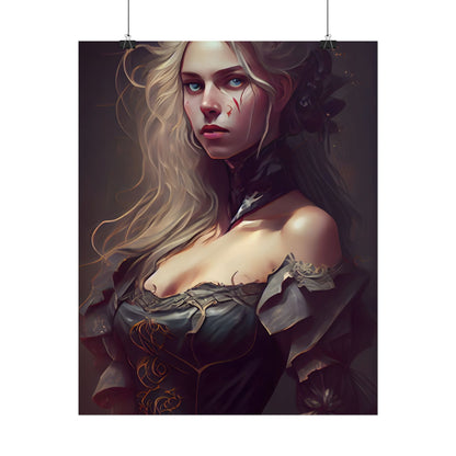 Blonde Female Portrait in a Dress: Stunning Artwork - Poster