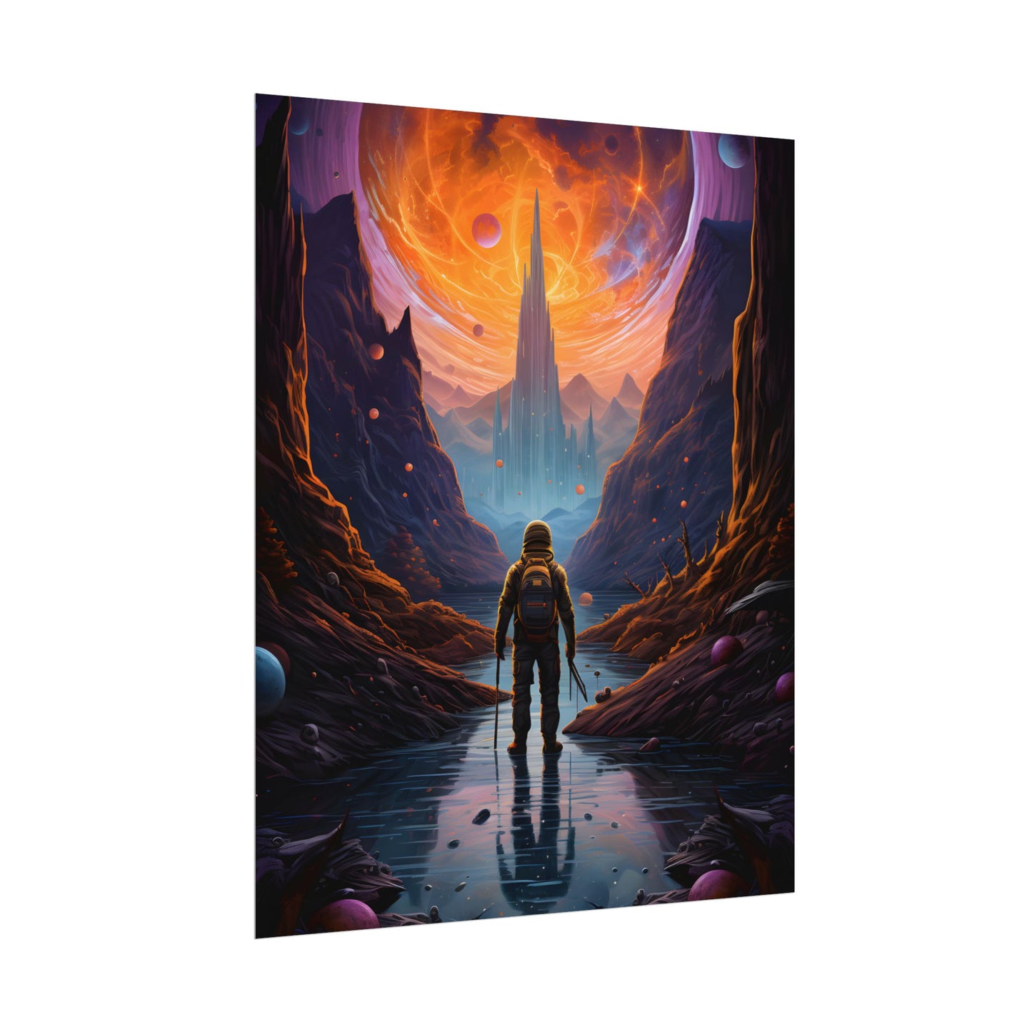 Futuristic Explorer in Wilderness: Sci-Fi Artwork - Poster