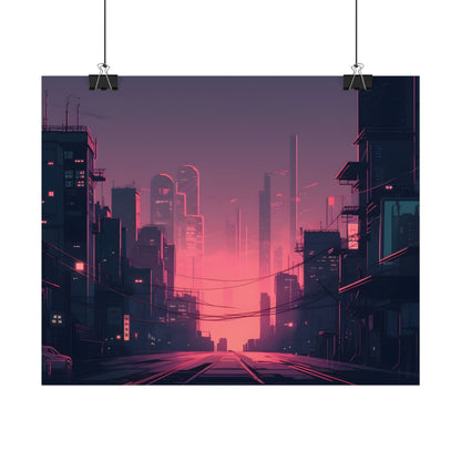 Cyberpunk Nighttime Cityscape: Melancholic Mood - Poster